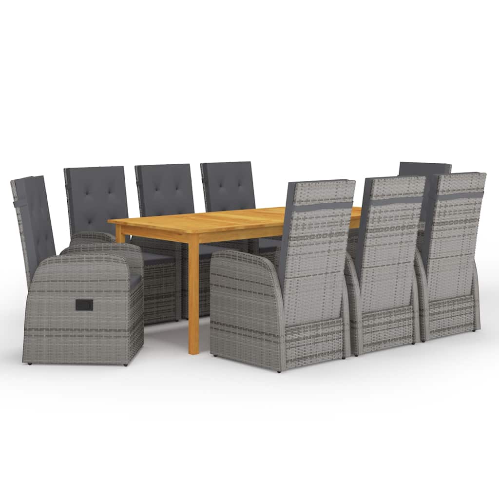 9 Pcs conjunto de jantar para jardim cinzento