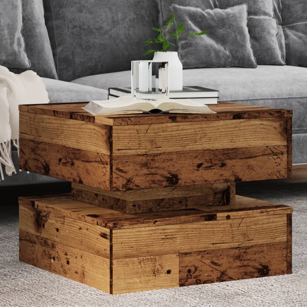 Mesa de centro com luzes LED 50x50x40 cm madeira velha