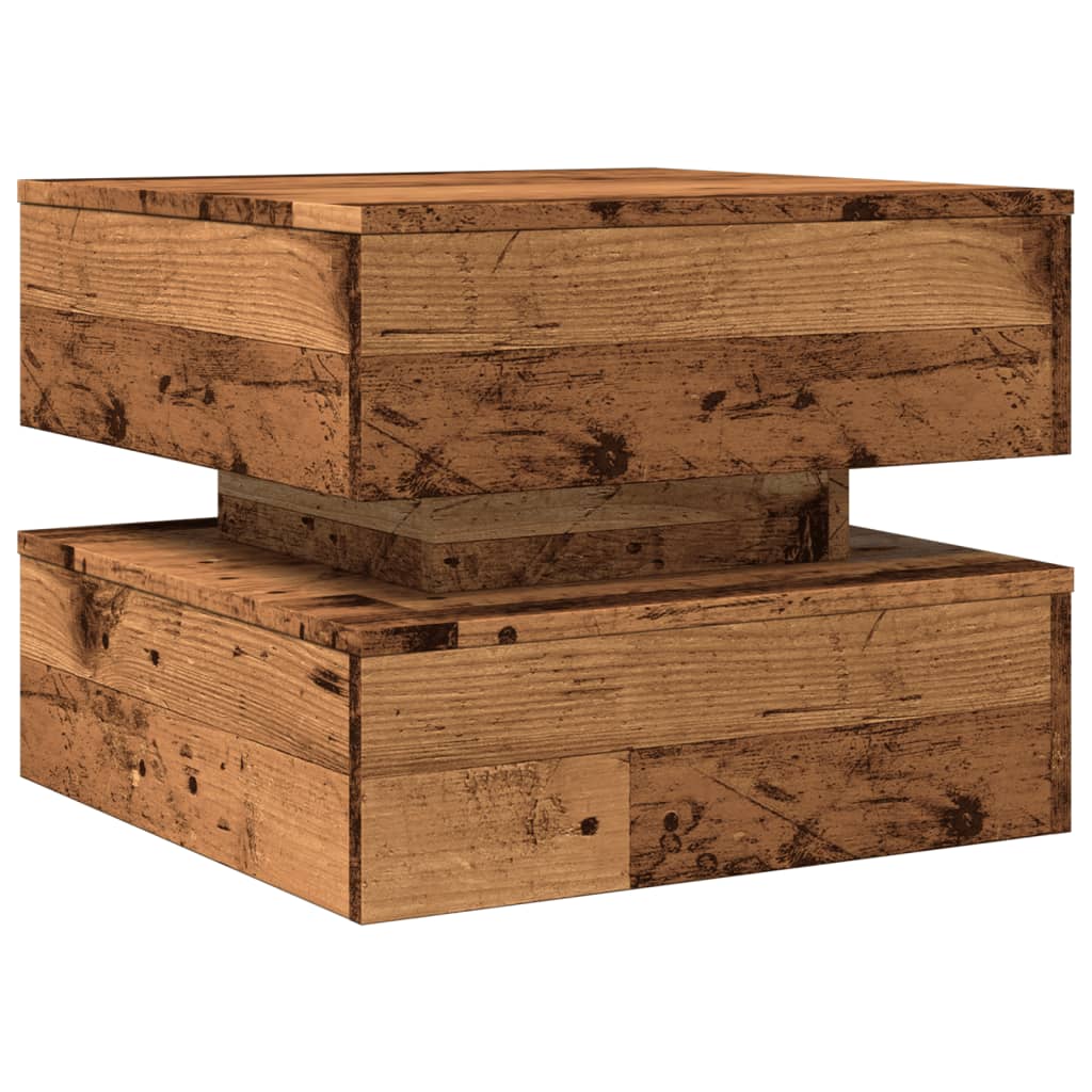 Mesa de centro com luzes LED 50x50x40 cm madeira velha