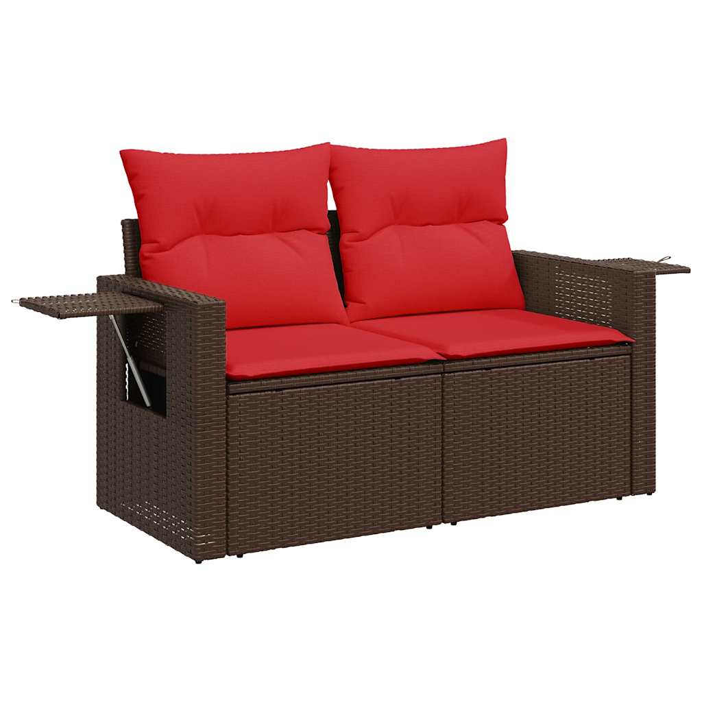 8 Pcs conjunto sofás de jardim c/ almofadões vime PE castanho