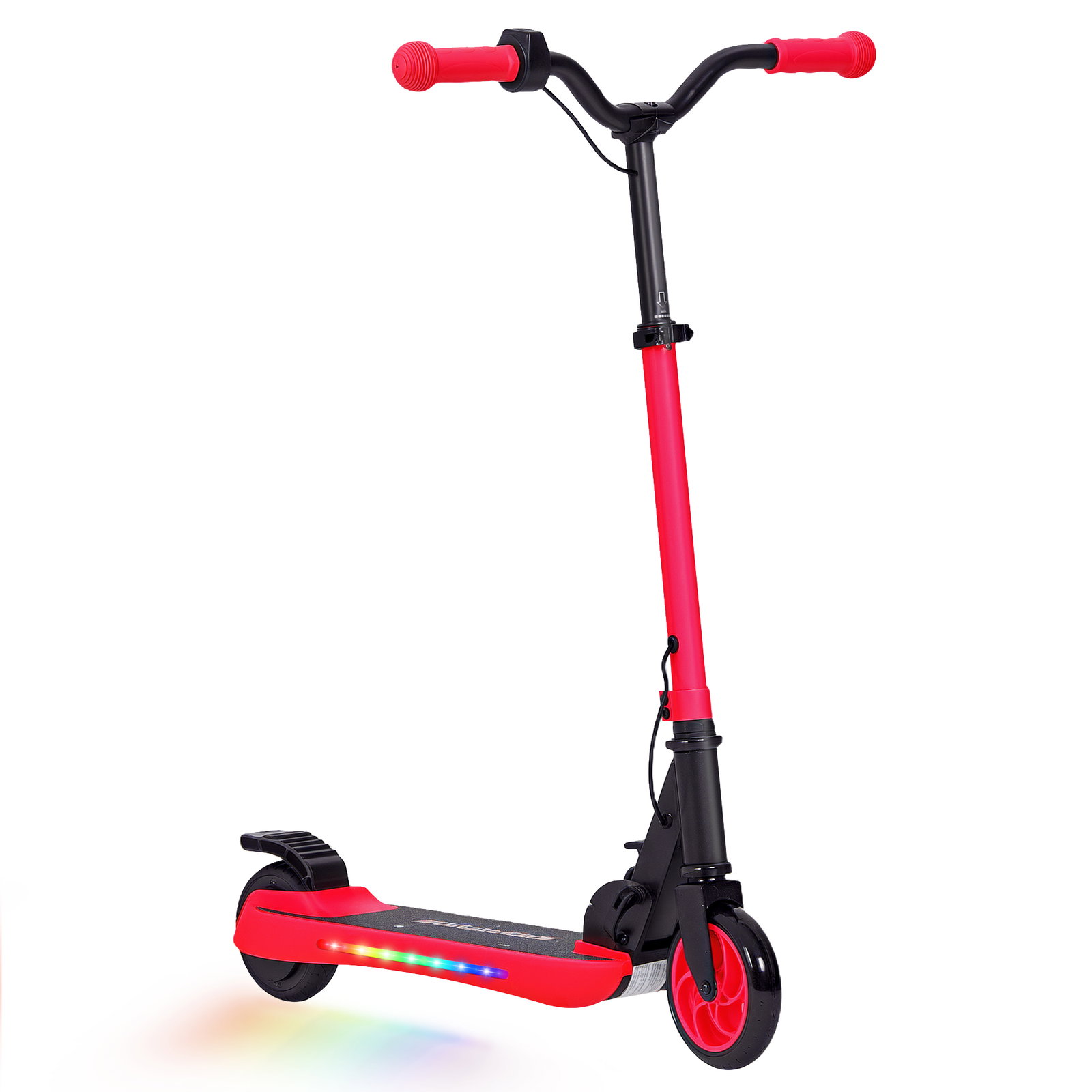 Trotinete elétrica dobrável para crianças 120 w autonomia 6 km e máximo 10 km/h com travão luzes LED 74x52x83-87 cm vermelho