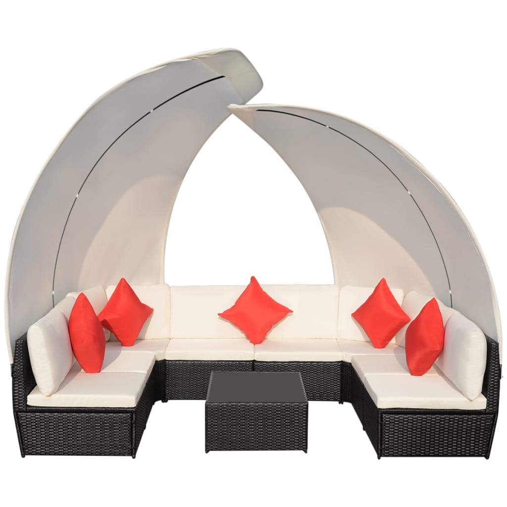 9 Pcs conjunto lounge jardim c/ toldos vime PE preto