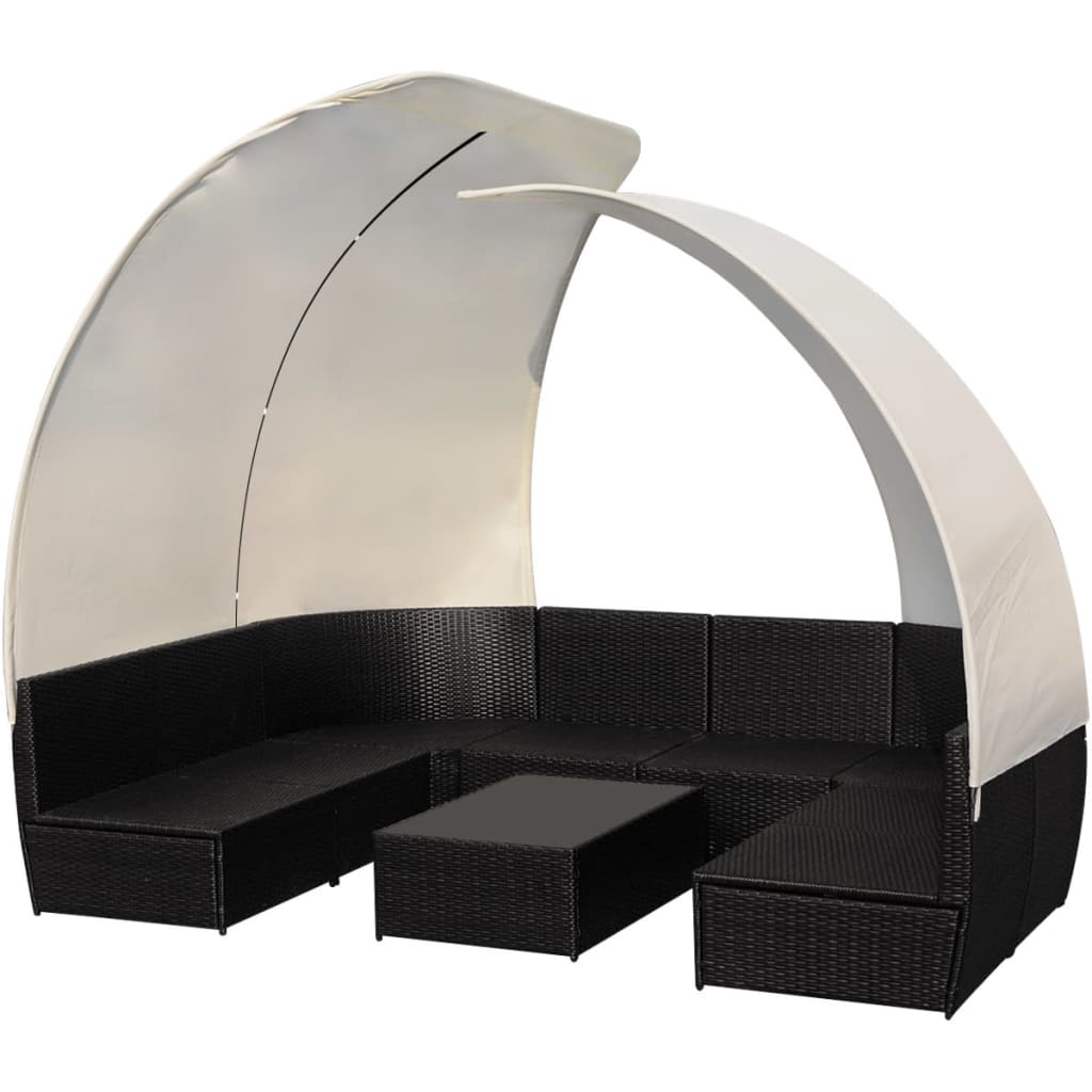 9 Pcs conjunto lounge jardim c/ toldos vime PE preto