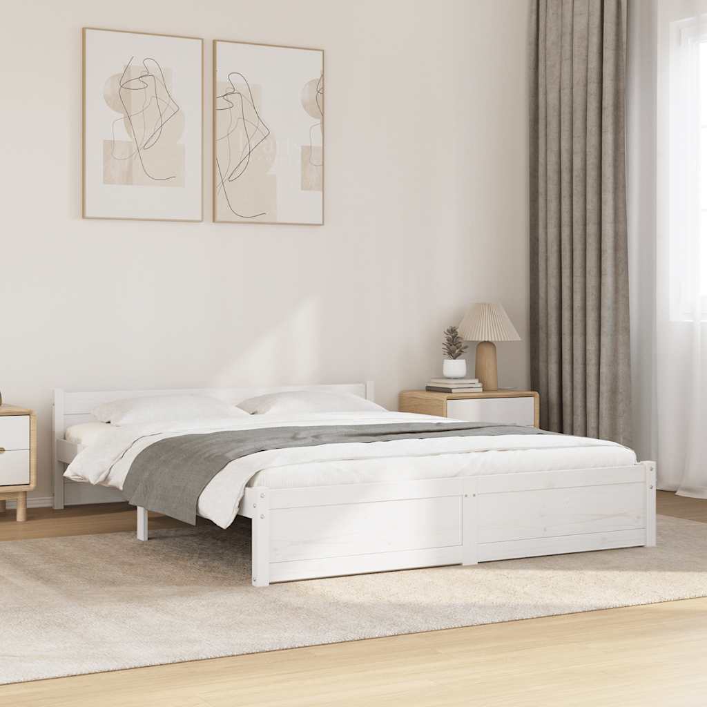 Estrutura de cama 140x190 cm madeira maciça branco