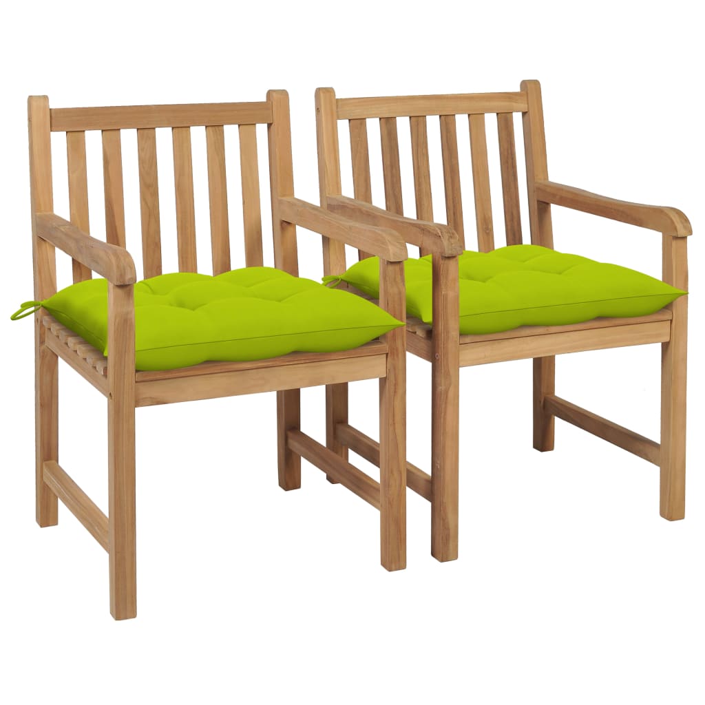 Cadeiras jardim c/ almofadões verde brilhante 2 pcs teca maciça