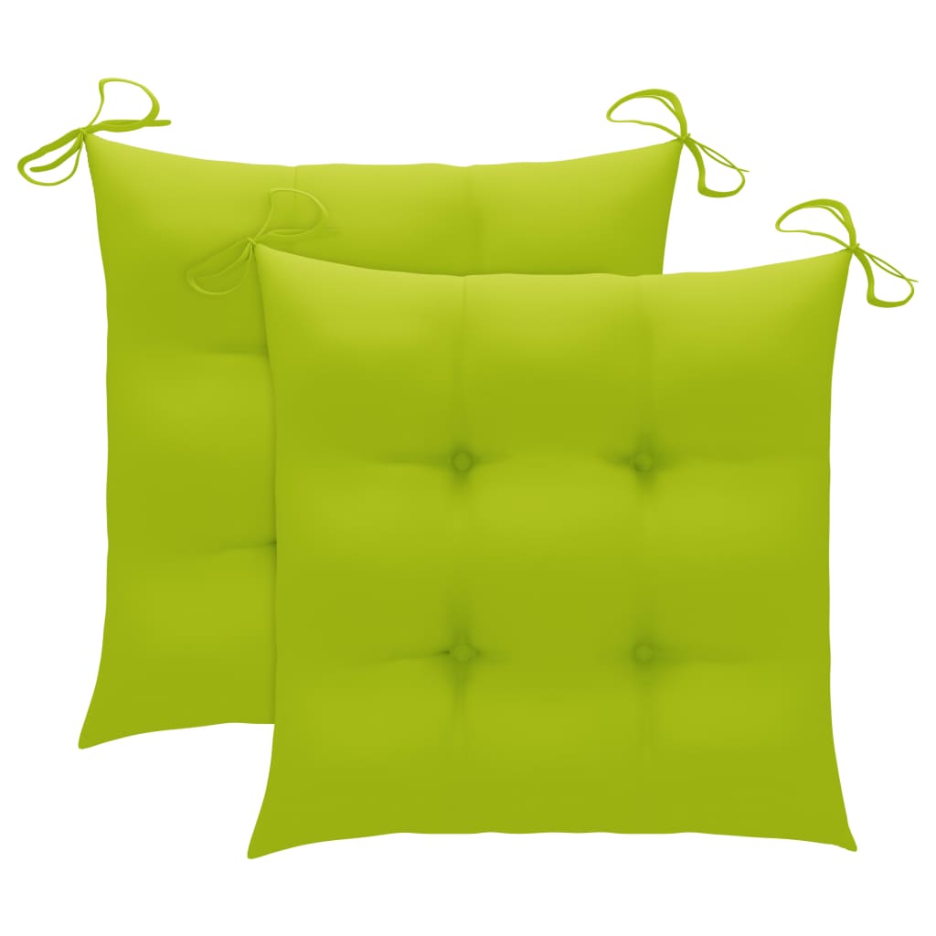 Cadeiras jardim c/ almofadões verde brilhante 2 pcs teca maciça