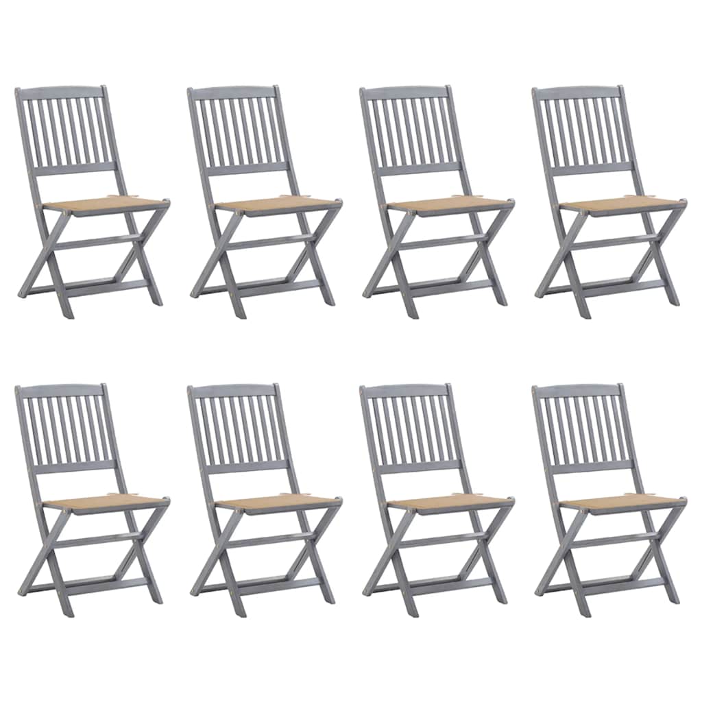 Cadeiras de exterior dobráveis 8pcs c/ almofadões acácia maciça