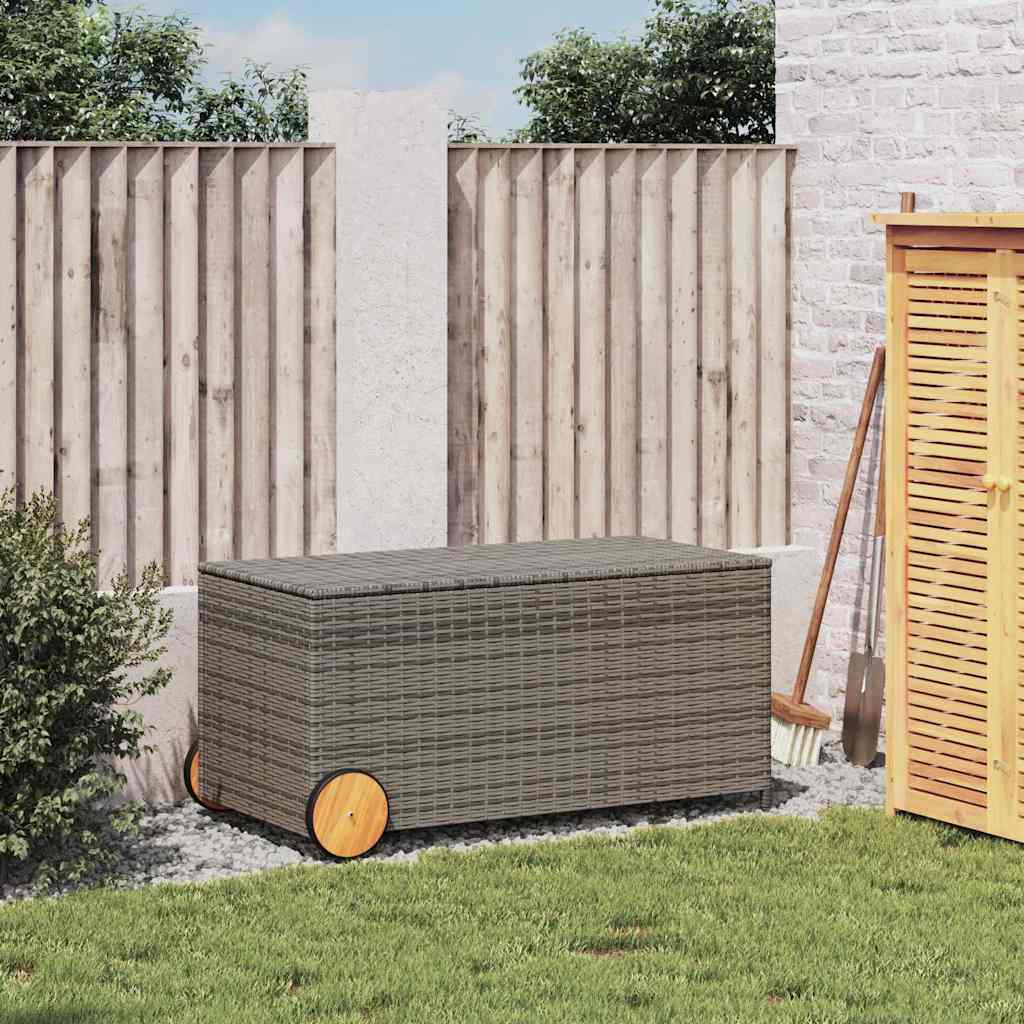 Caixa de arrumação para jardim com rodas 190l vime PE cinzento