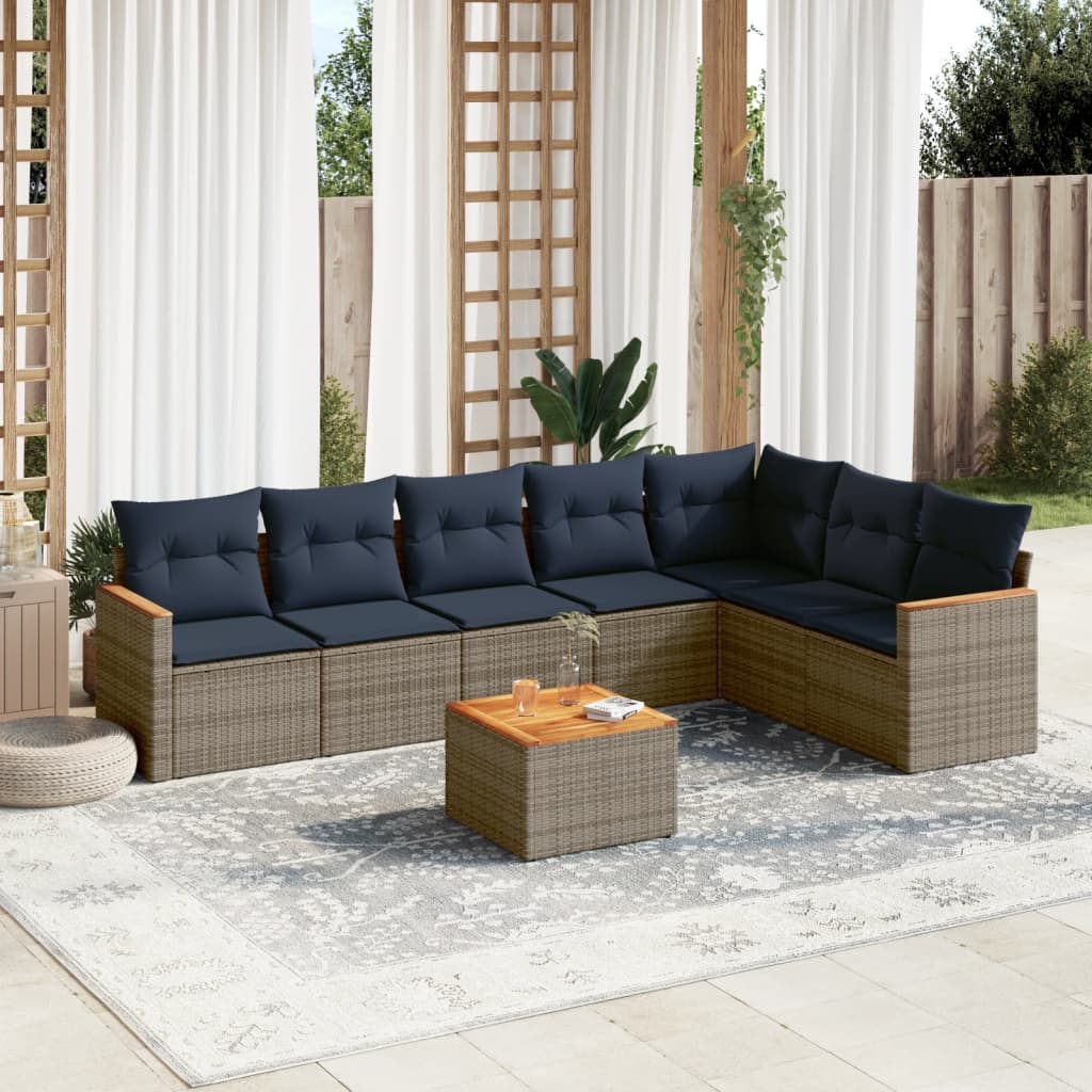 Conjunto de sofá de jardim com 8 peças e almofadas em rattan sintético cinza