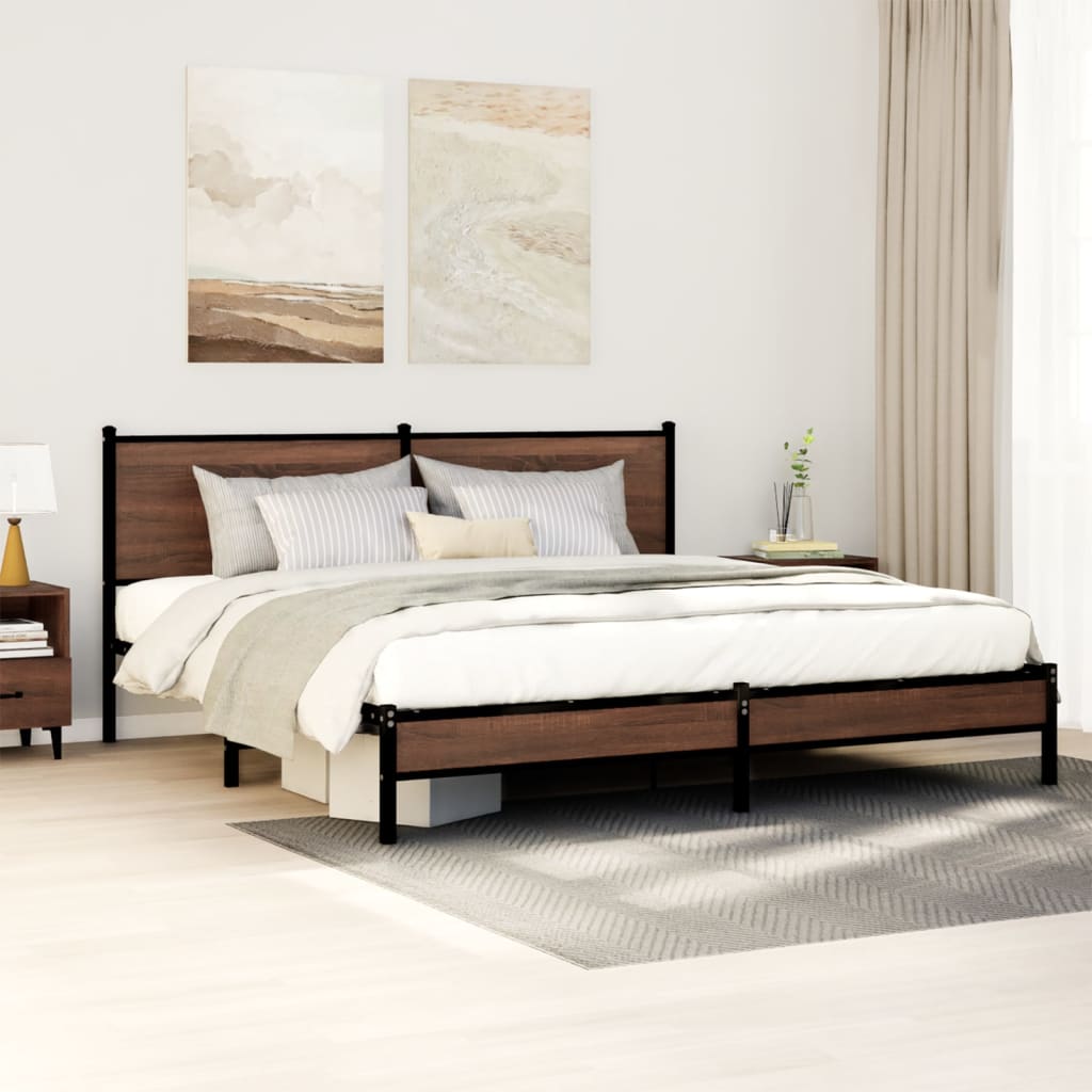 Estrutura cama sem colchão 183x213 cm metal carvalho castanho