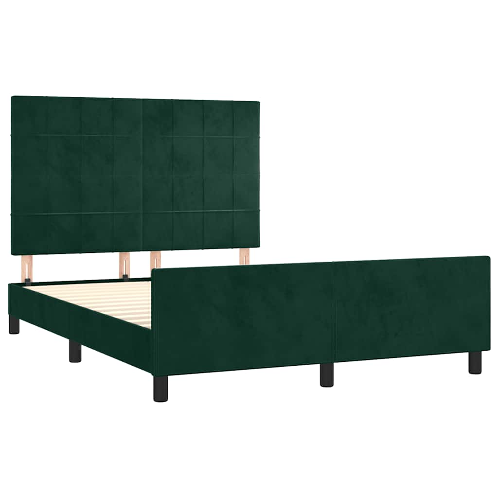 Estrutura de cama sem colchão 140x200 cm veludo verde-escuro