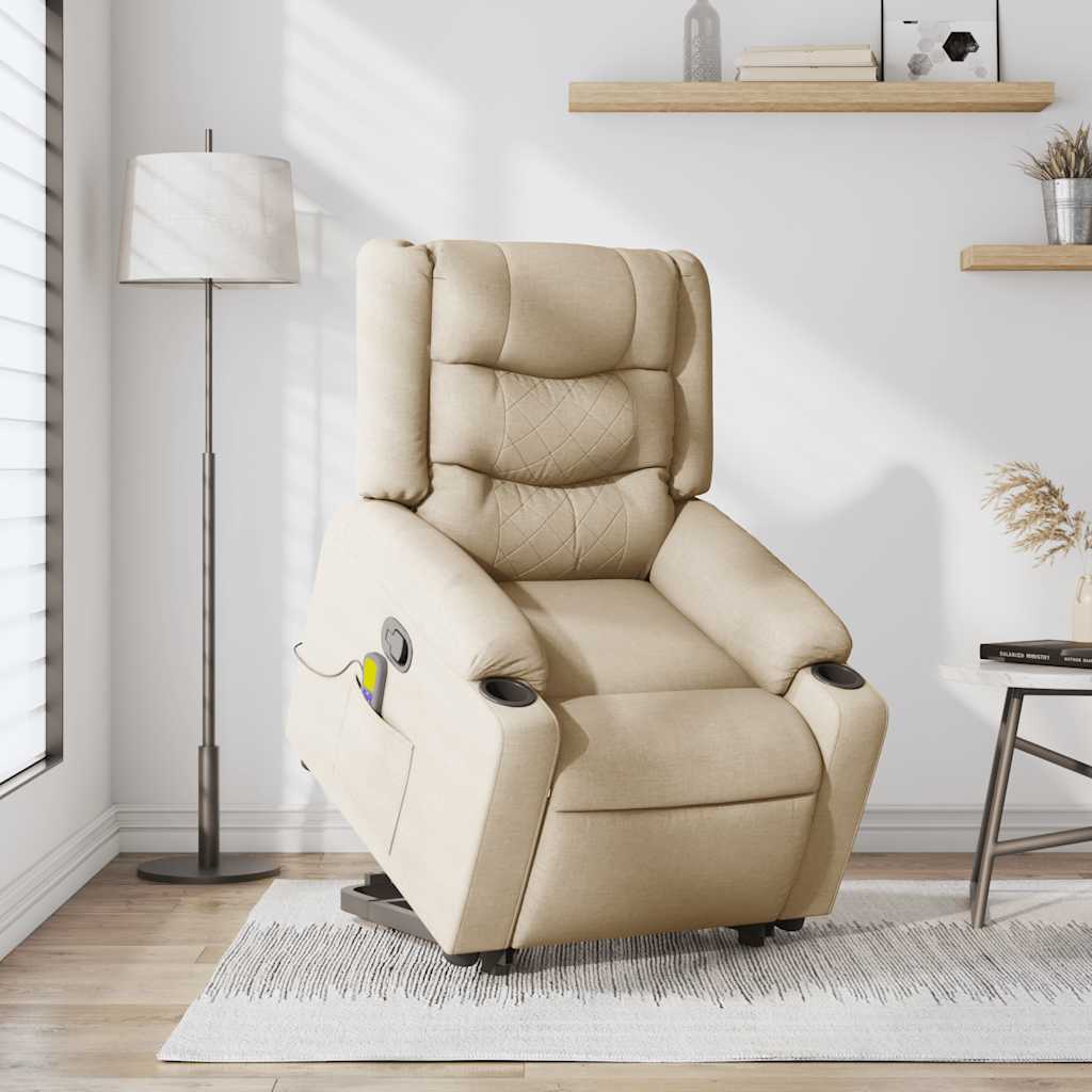 Poltrona elevatória de massagens tecido cor creme