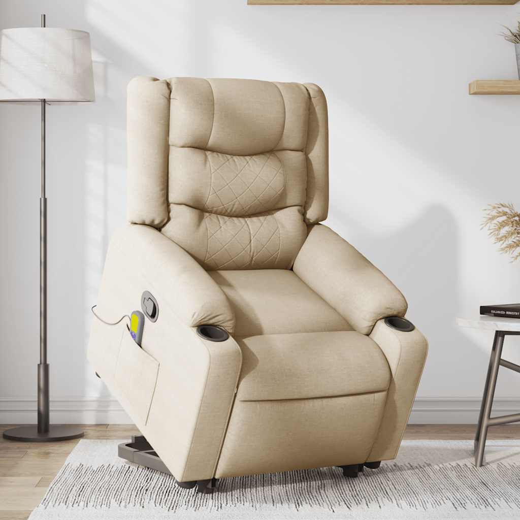 Poltrona elevatória de massagens tecido cor creme