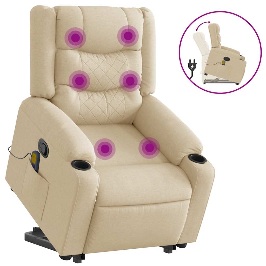 Poltrona elevatória de massagens tecido cor creme