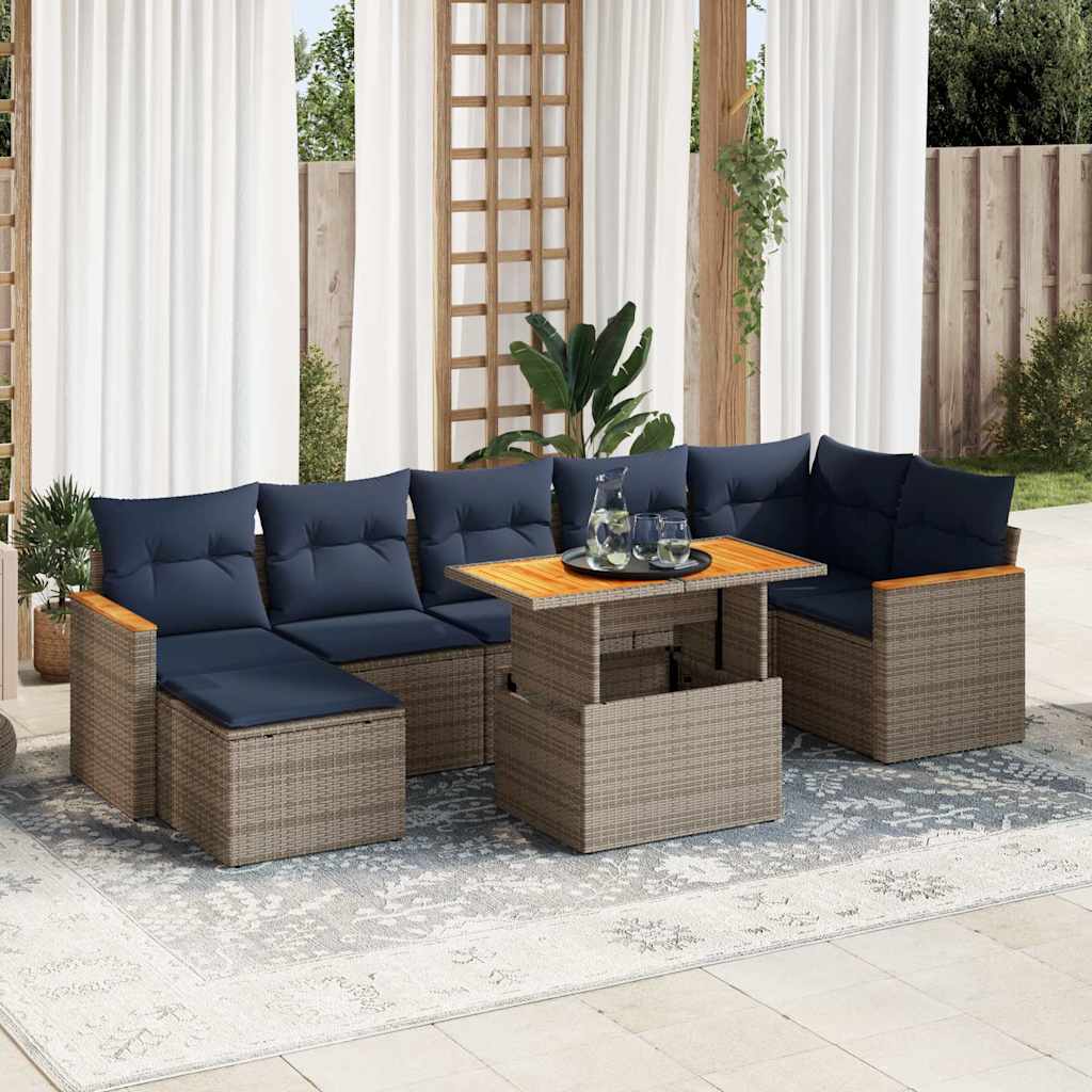 8 Pcs conjunto sofás de jardim c/ almofadões vime PE cinzento