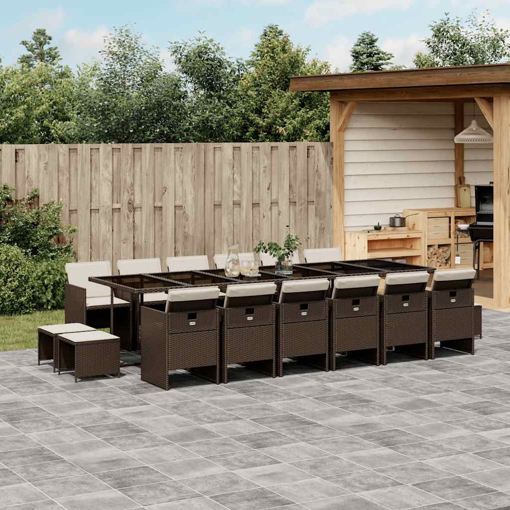 17 Pcs conjunto jantar p/ jardim c/ almofadões vime PE castanho
