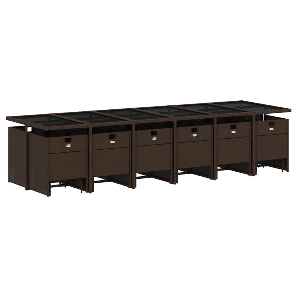 17 Pcs conjunto jantar p/ jardim c/ almofadões vime PE castanho