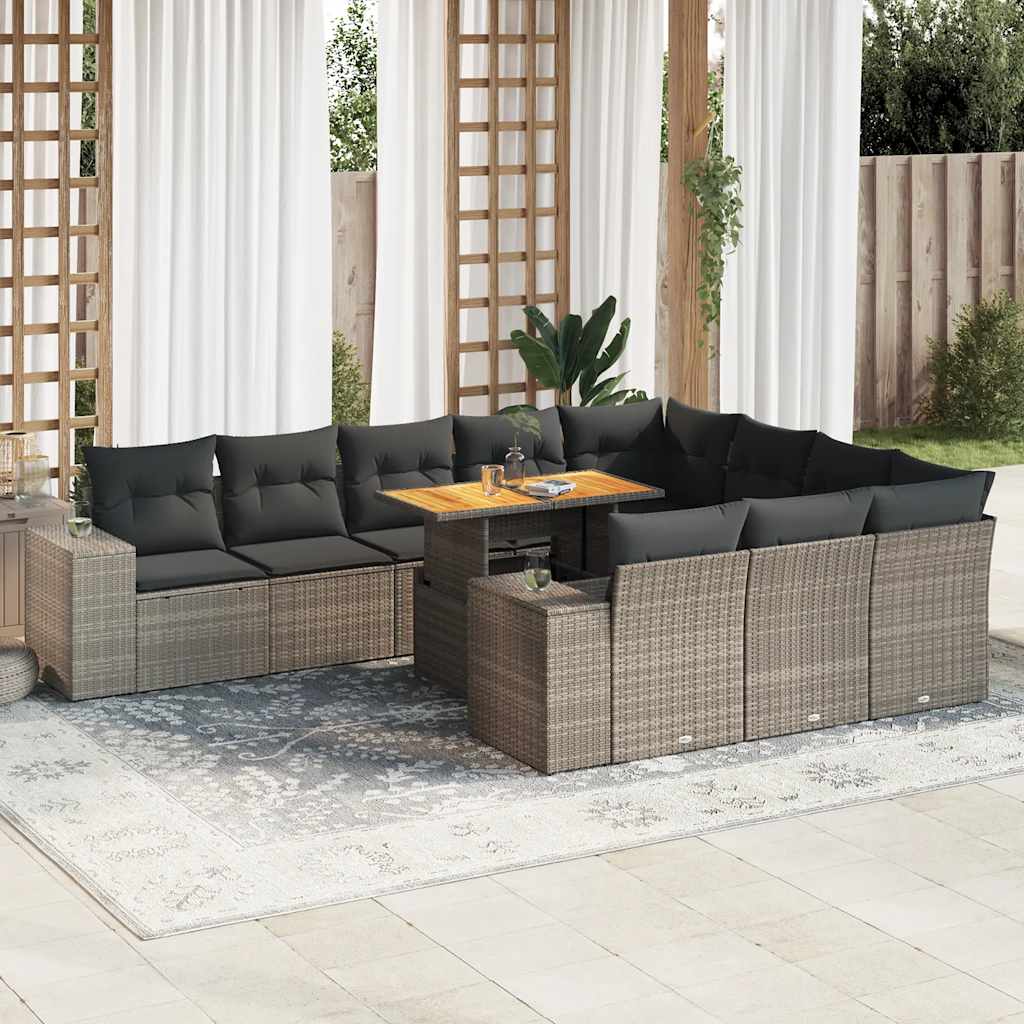 10 Pcs conjunto sofás jardim almofadões vime PE/acácia cinzento