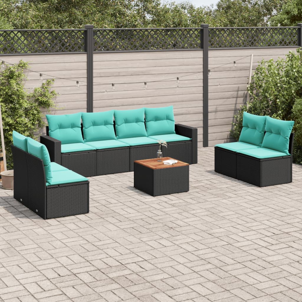 9 Pcs conjunto de sofás p/ jardim c/ almofadões vime PE preto