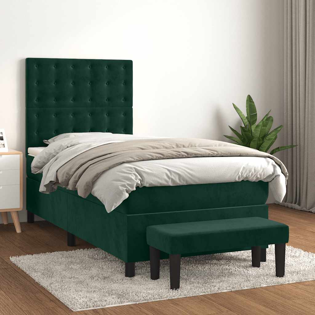 Cama com molas/colchão 80x200 cm veludo verde-escuro