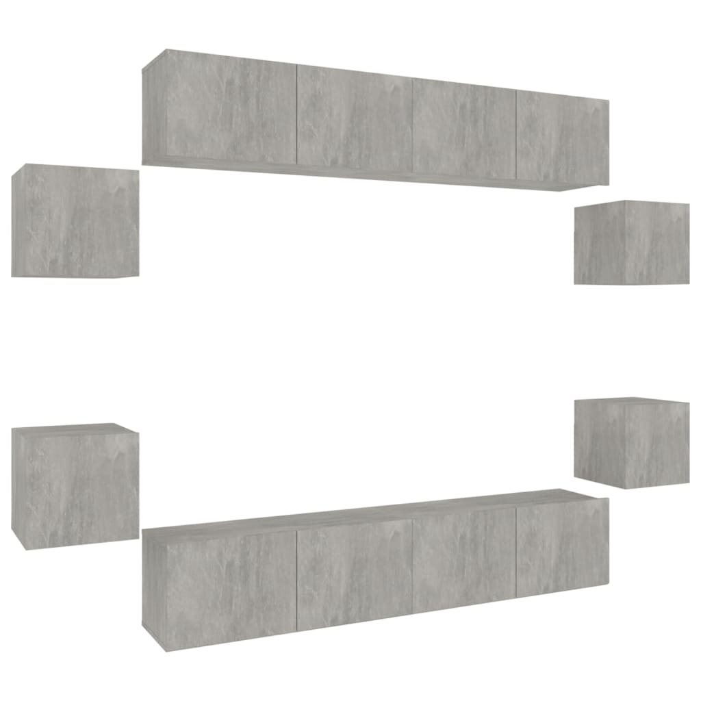 Conjunto móveis de TV 8 pcs madeira processada cinzento cimento