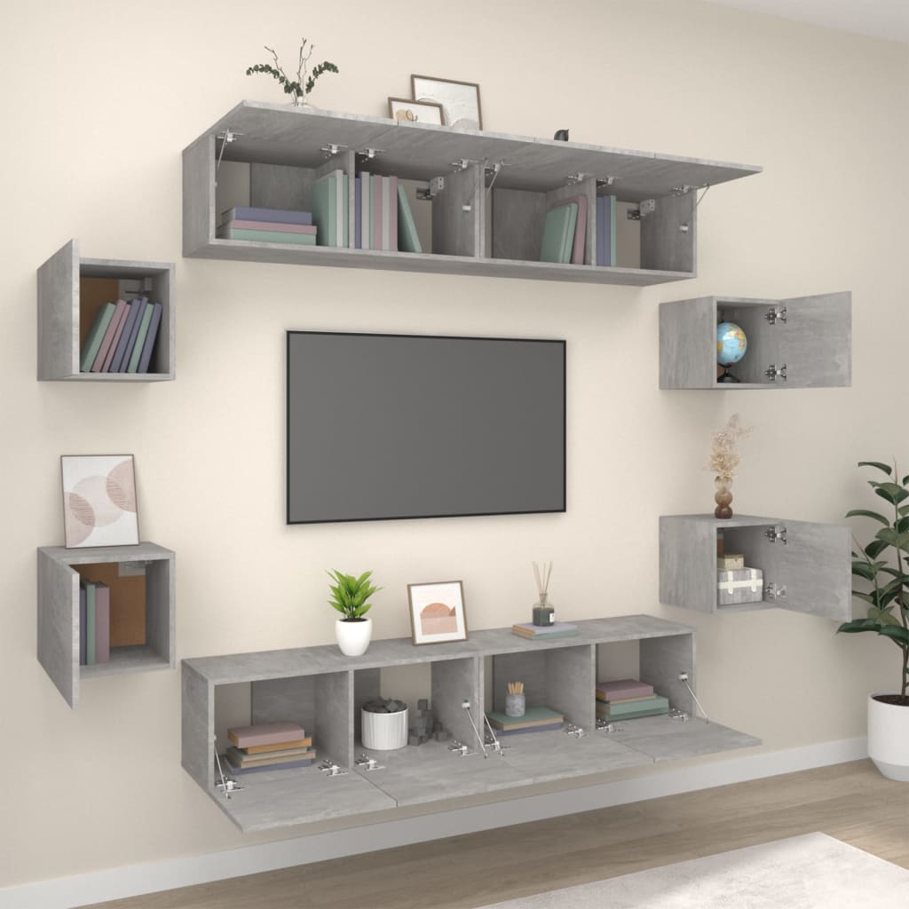 Conjunto móveis de TV 8 pcs madeira processada cinzento cimento
