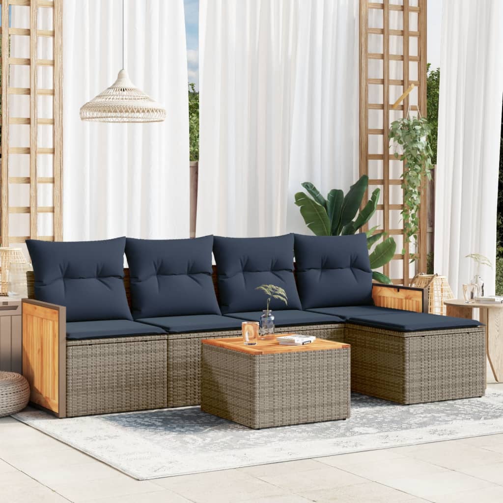 Conjunto de sofá de jardim com 6 peças e almofadas em rattan sintético cinza