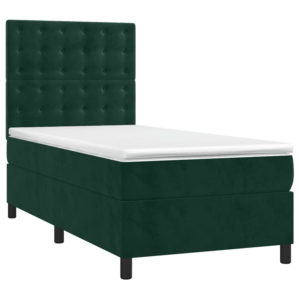 Cama com molas/colchão 90x200 cm veludo verde-escuro