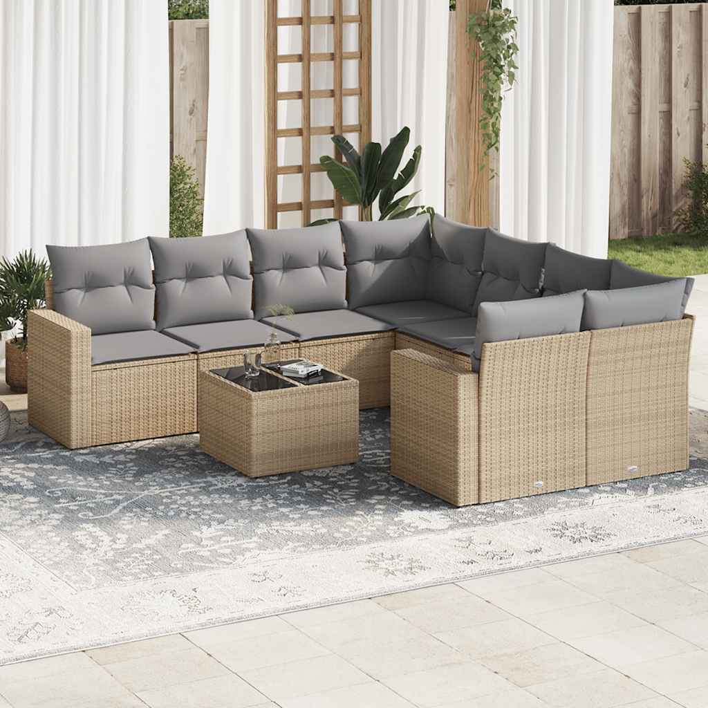 9 Pcs conjunto de sofás p/ jardim com almofadões vime PE bege