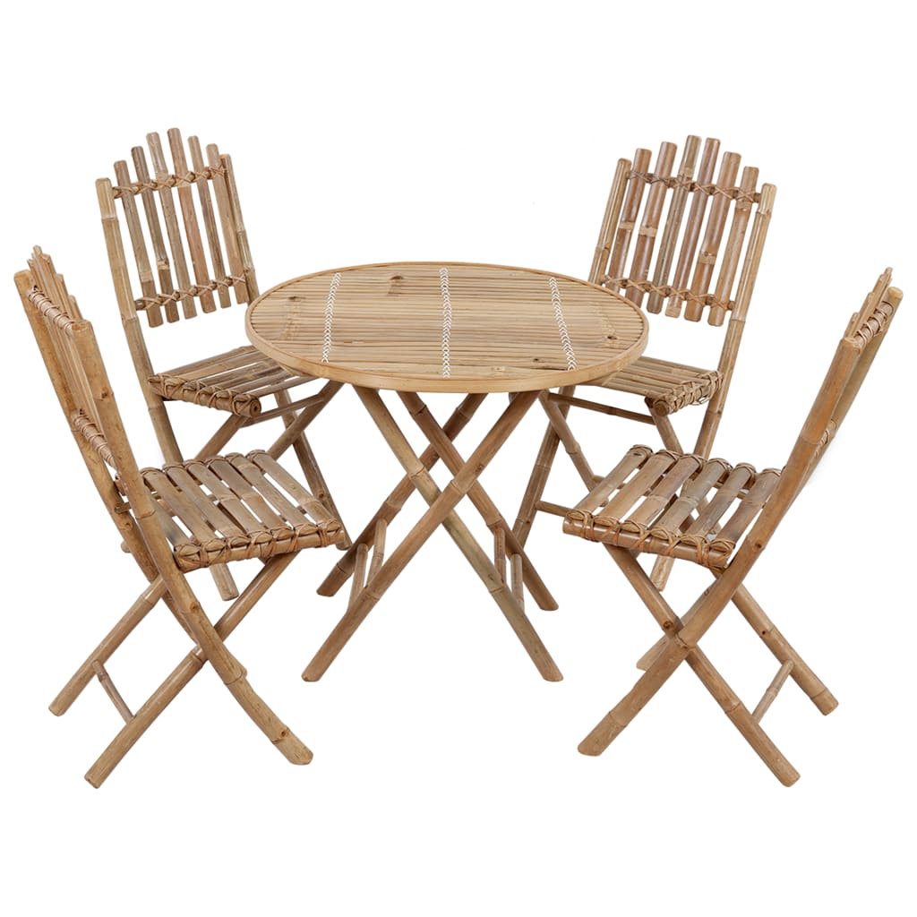 5 Pcs conj. de jantar dobrável c/ almofadões p/ exterior bambu