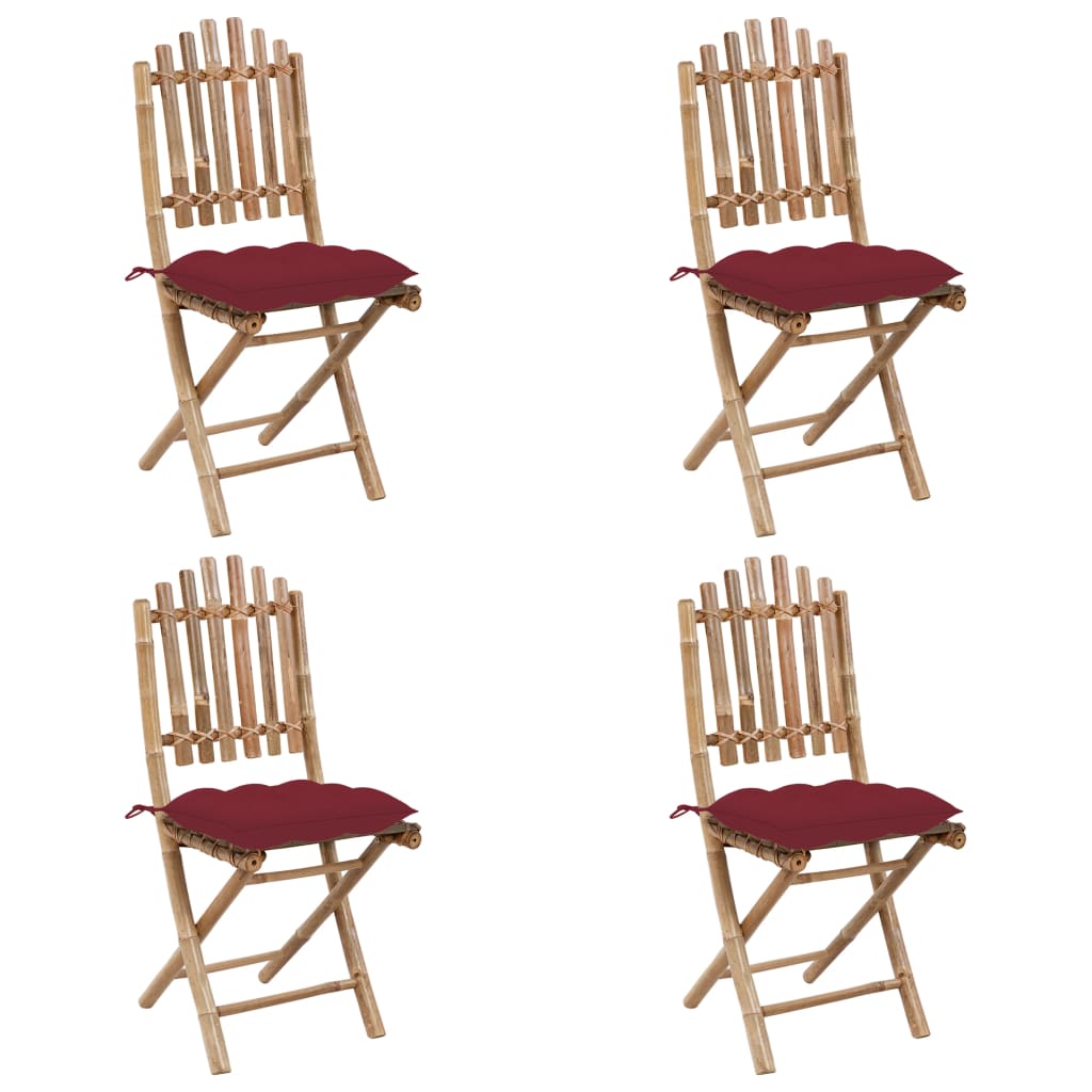 5 Pcs conj. de jantar dobrável c/ almofadões p/ exterior bambu