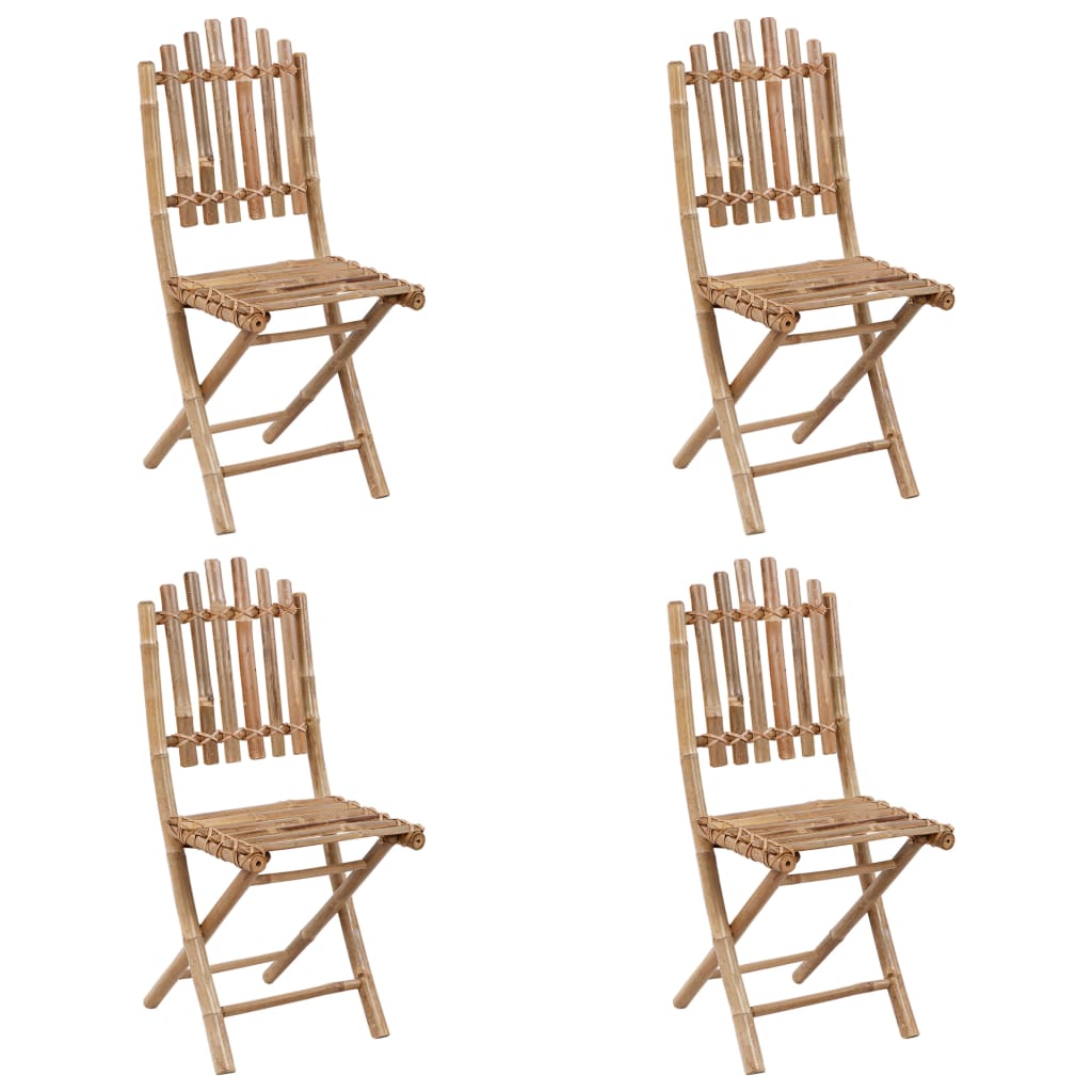 5 Pcs conj. de jantar dobrável c/ almofadões p/ exterior bambu