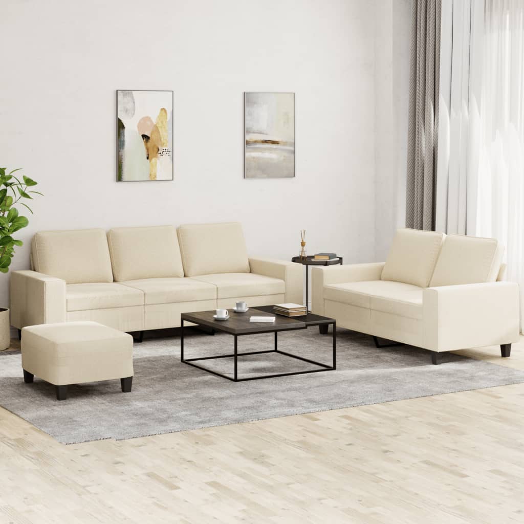 3 Pcs conjunto de sofás tecido cor creme