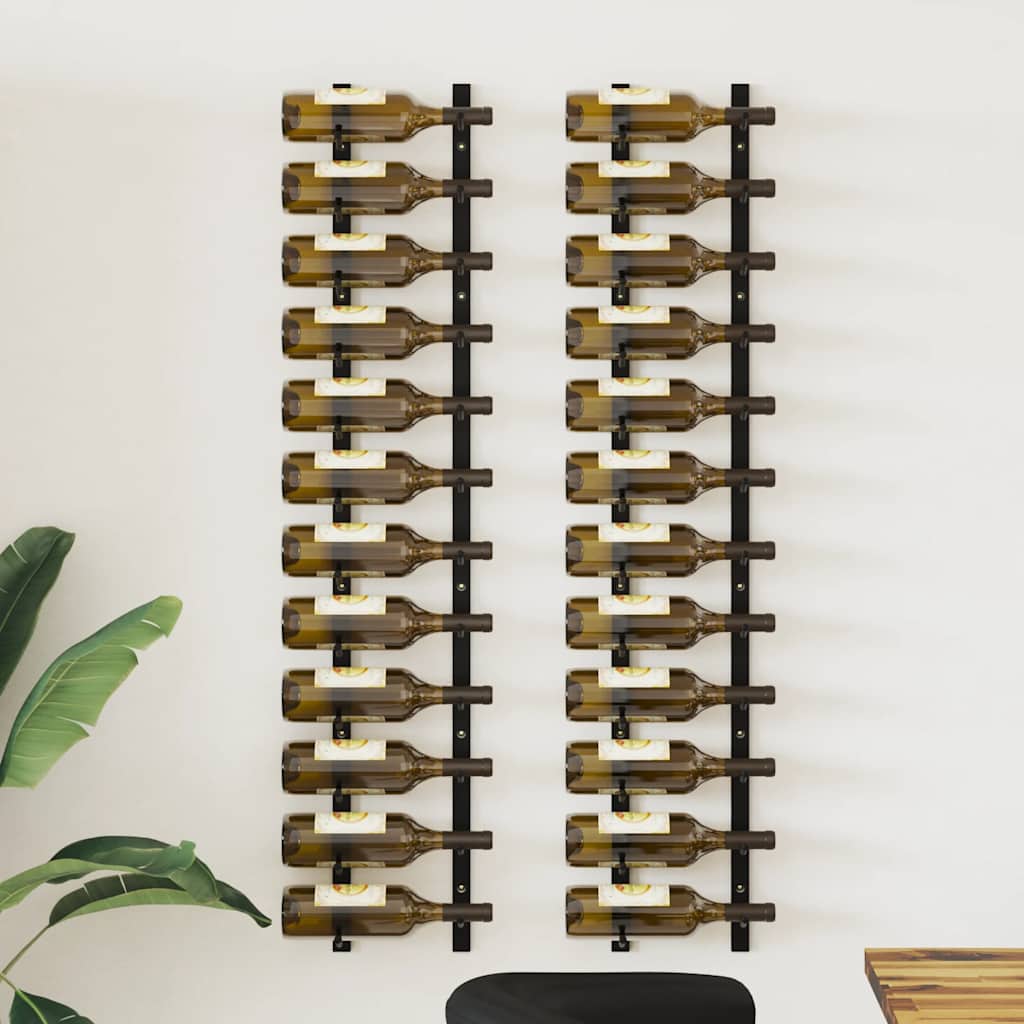 Garrafeiras de parede para 12 garrafas 2 pcs ferro preto