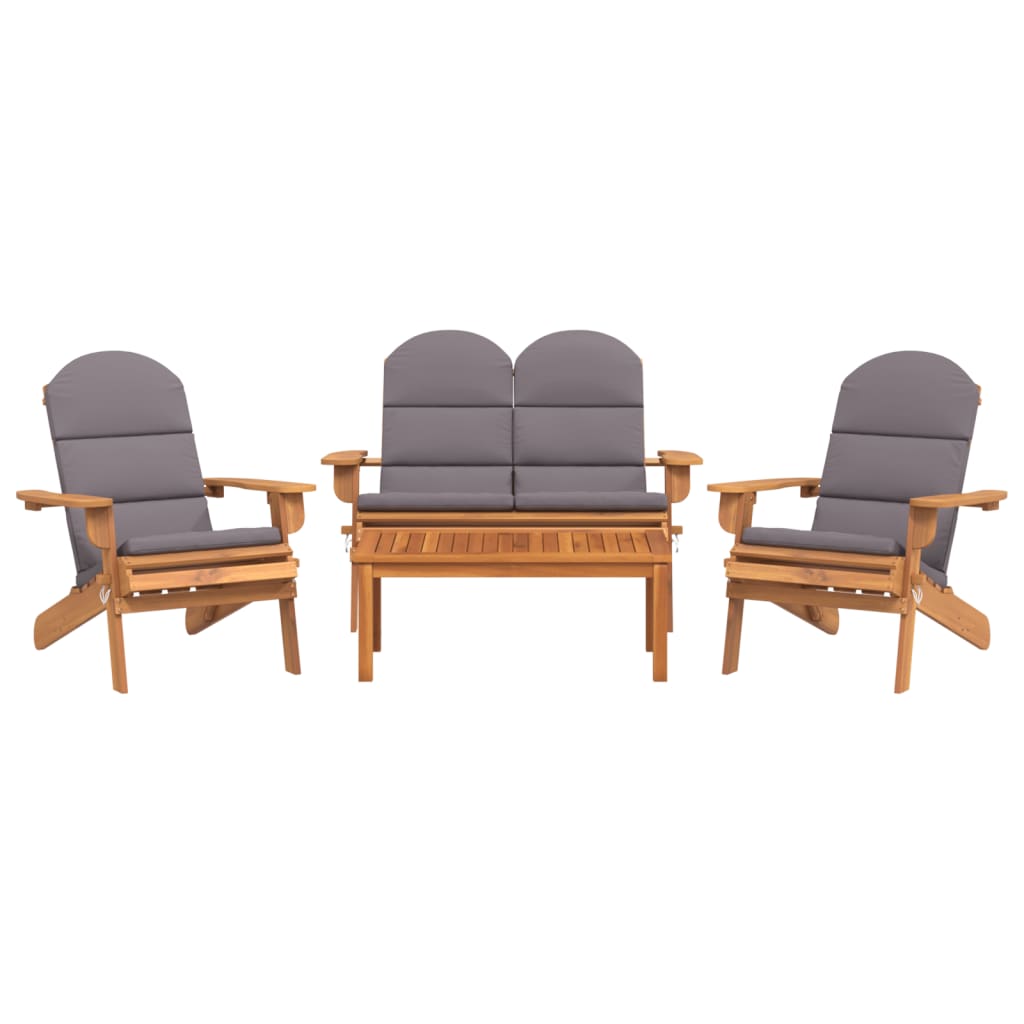 4 Pcs conjunto lounge de jardim adirondack acácia maciça