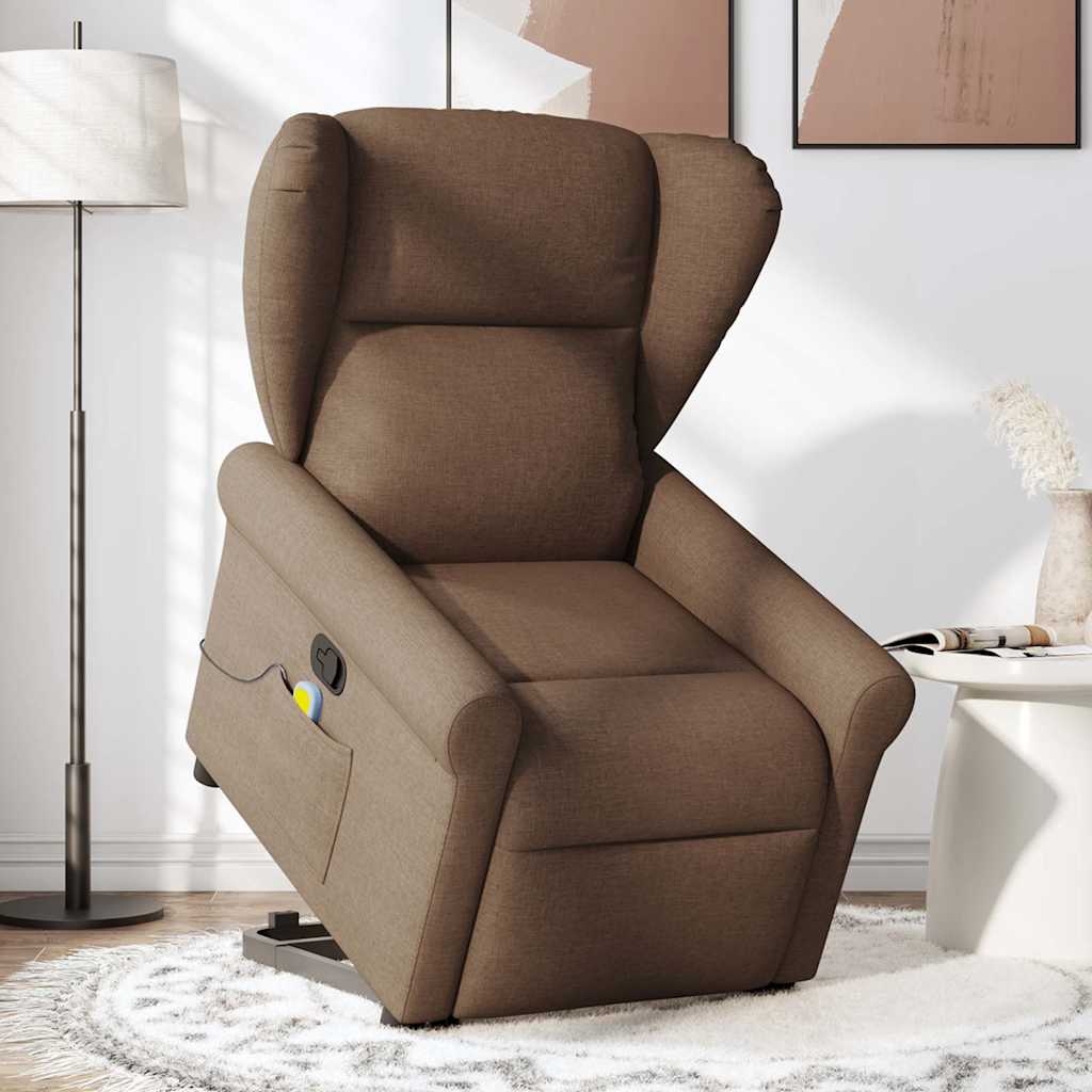 Poltrona reclinável massagens tecido castanho
