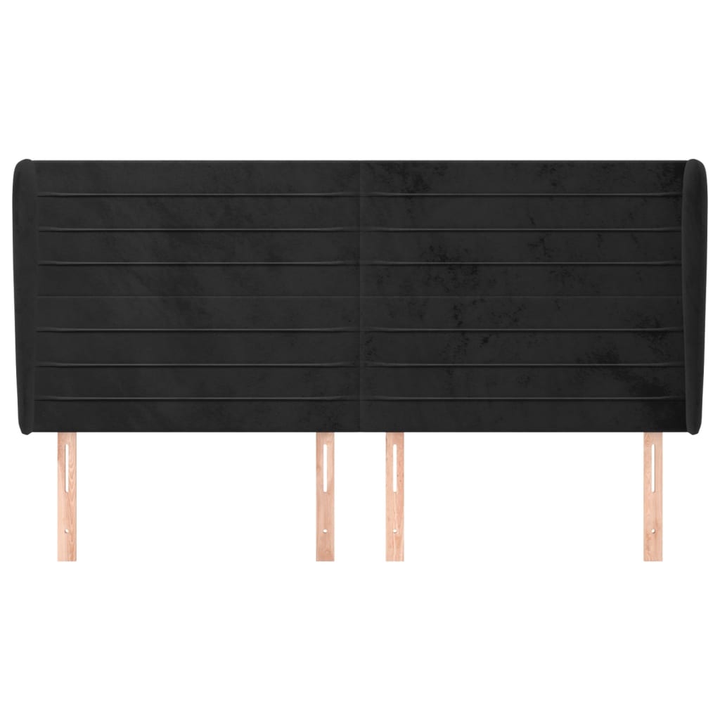 Cabeceira de cama c/ abas veludo 163x23x118/128 cm preto