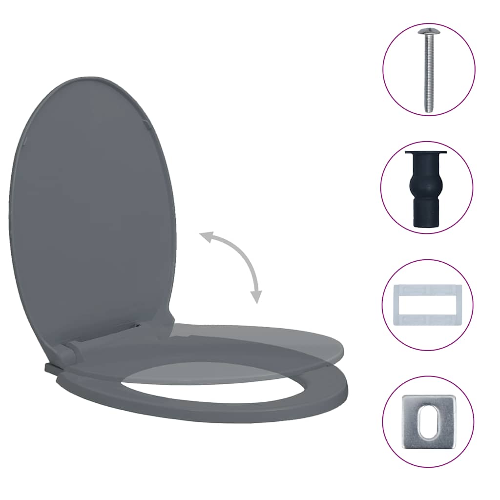 Tampo sanita oval fecho suave e remoção rápida cinzento
