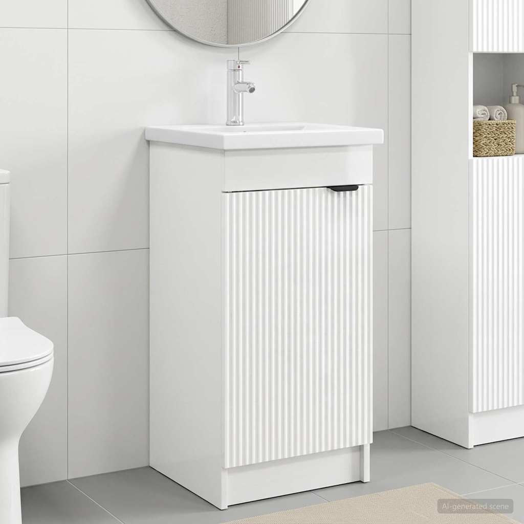 Gabinete de banheiro com pia branco brilhante 42 x 40 x 84,5 cm