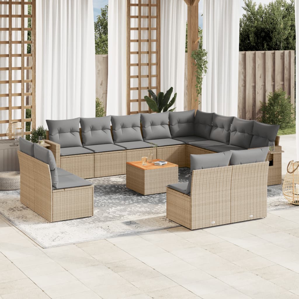 13 Pcs conjunto de sofás p/ jardim com almofadões vime PE bege