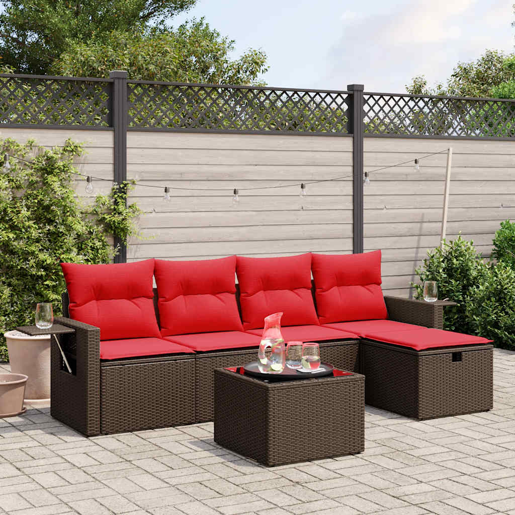 Conjunto de sofá de jardim com 6 peças e almofadas em rattan sintético marrom