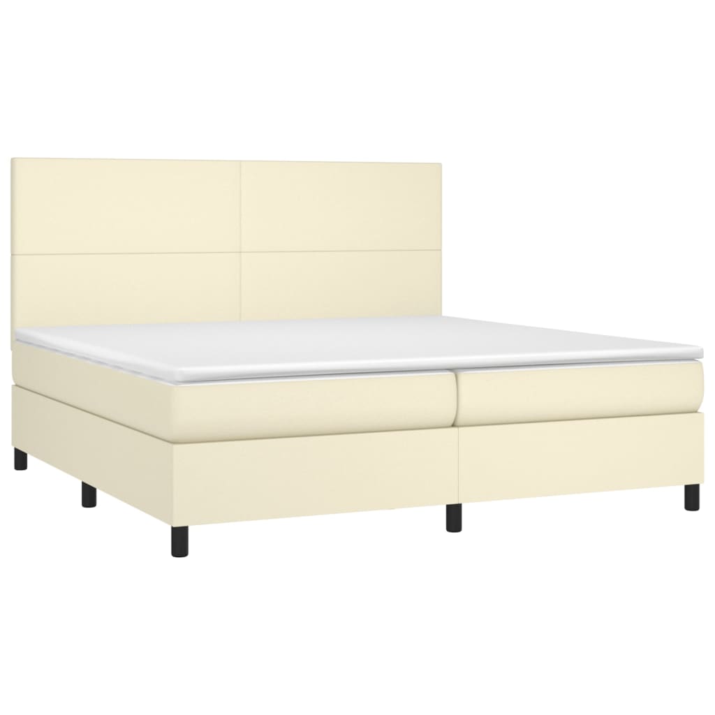 Cama com molas/colchão 200x200 cm couro artificial cor creme