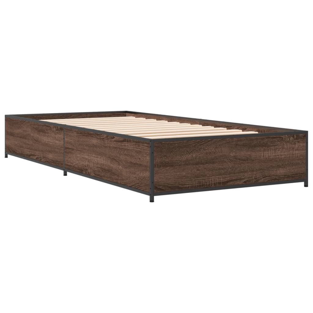 Estrutura de cama derivados de madeira/metal carvalho castanho