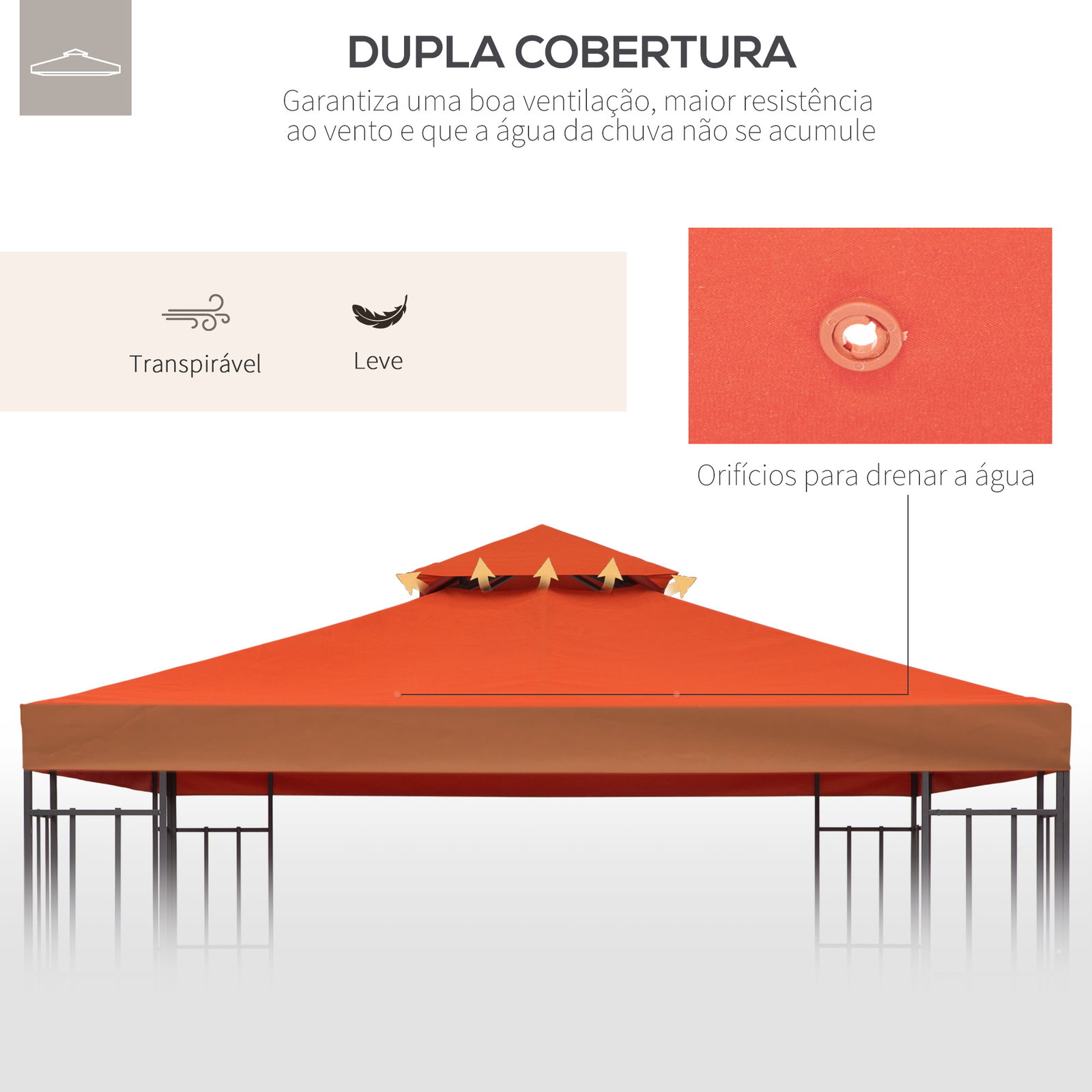 Toldo de Substituição 3x3m para Pérgolas Toldo de Substituição de Pérgolas de Jardim Terracota
