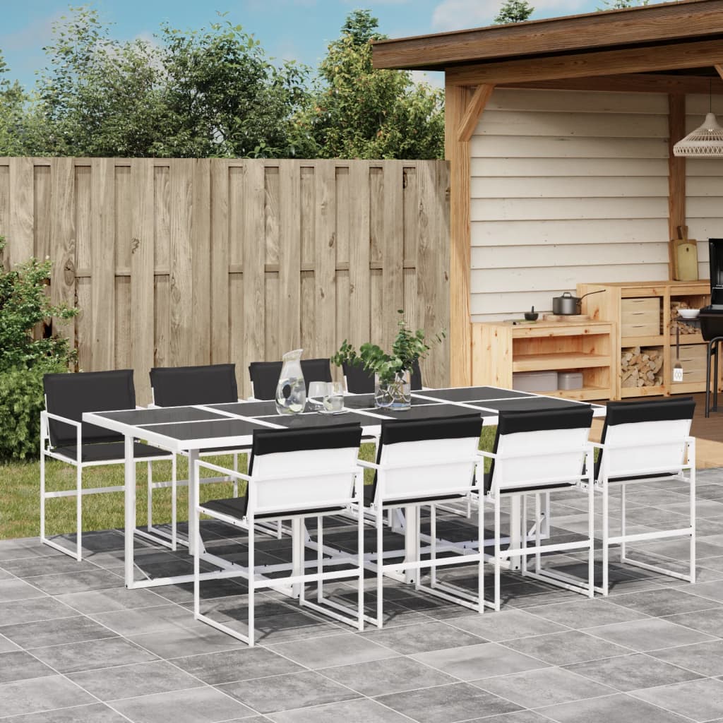 9 Pcs conj. de jantar p/ jardim c/ almofadões textilene branco