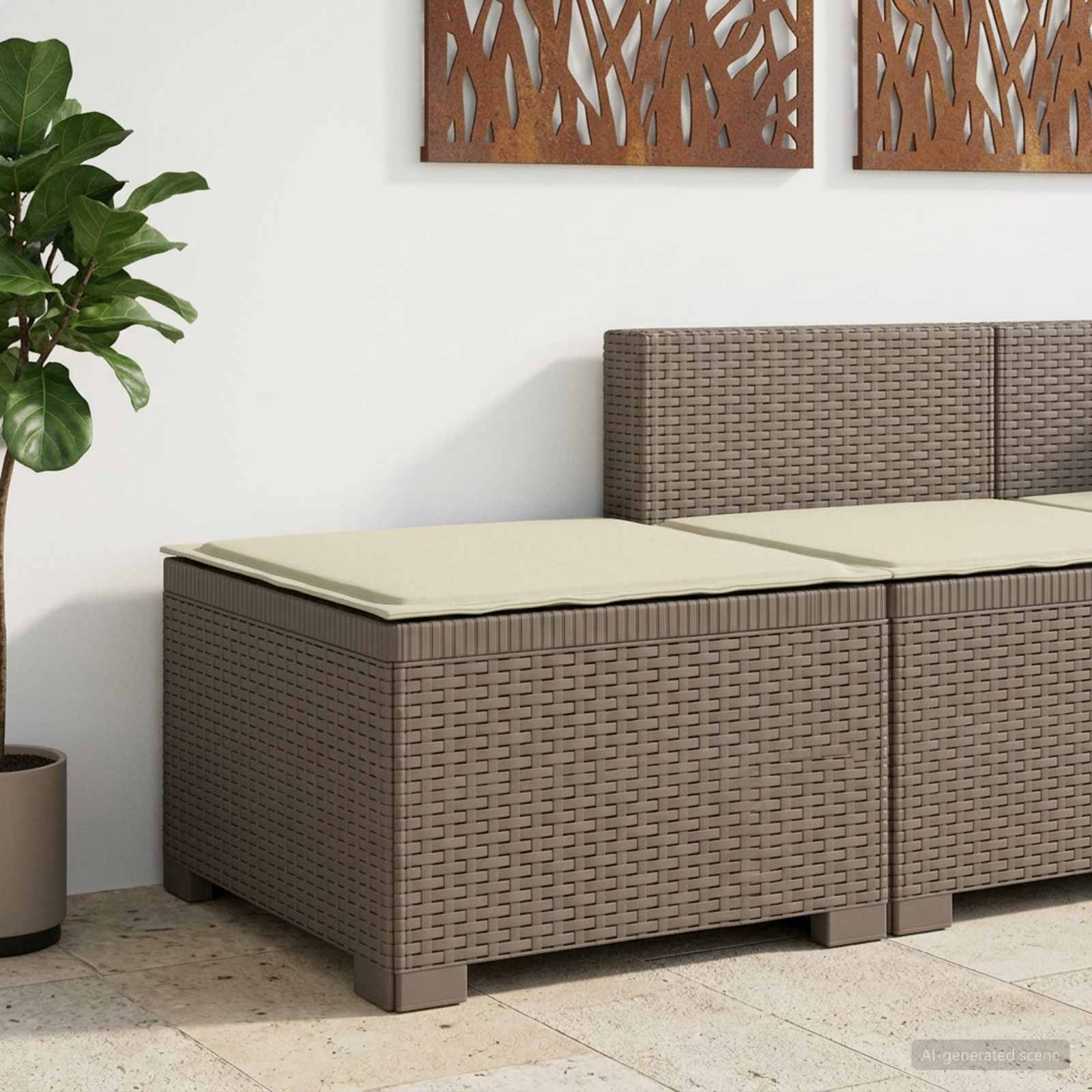 Sofá de jardim 1 lugar com almofada look rattan PP
