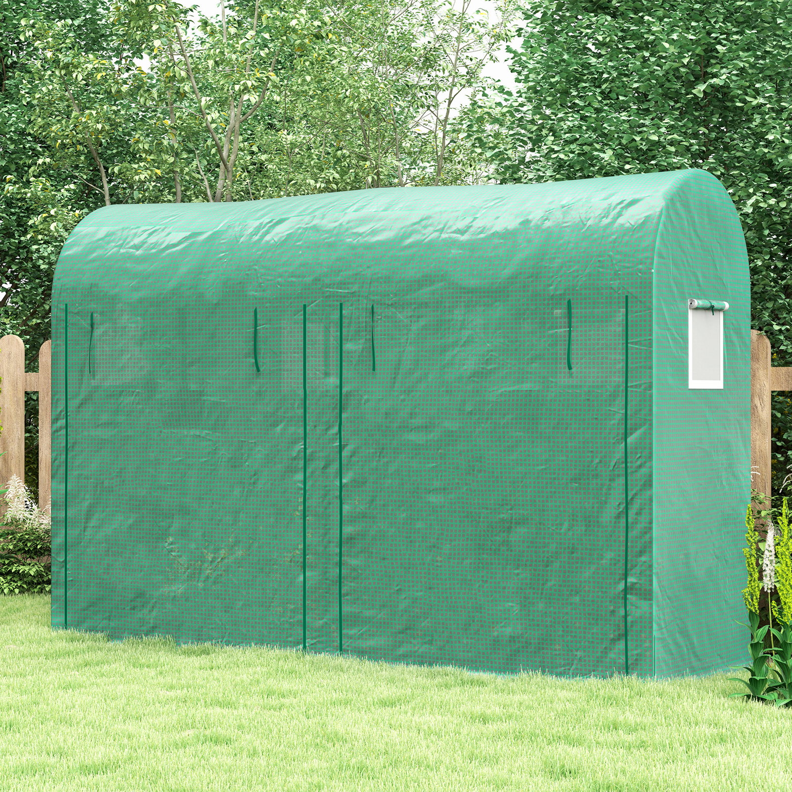 Estufa jardim tipo túnel com 4 janelas e 2 portas para plantas de PE de aço 300x100x200 cm verde