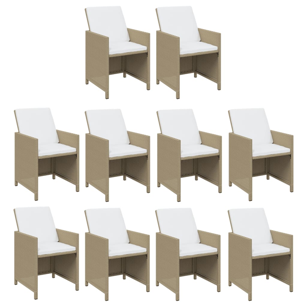 11 Pcs conjunto jantar p/ jardim c/ almofadões vime PE bege