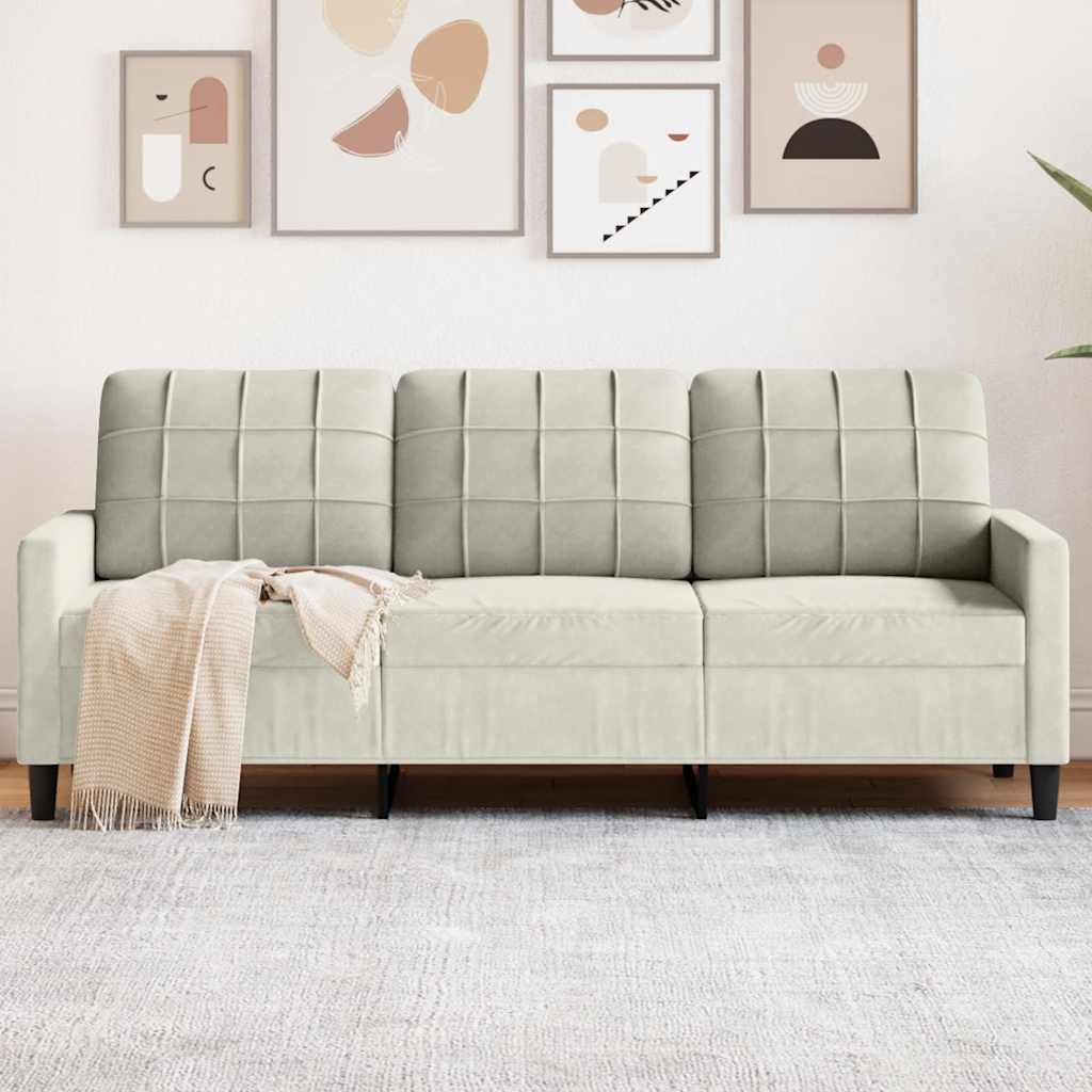 Sofá de 3 lugares 180 cm veludo cor creme
