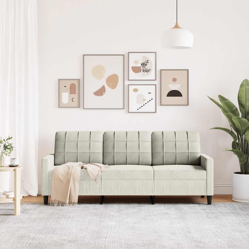 Sofá de 3 lugares 180 cm veludo cor creme
